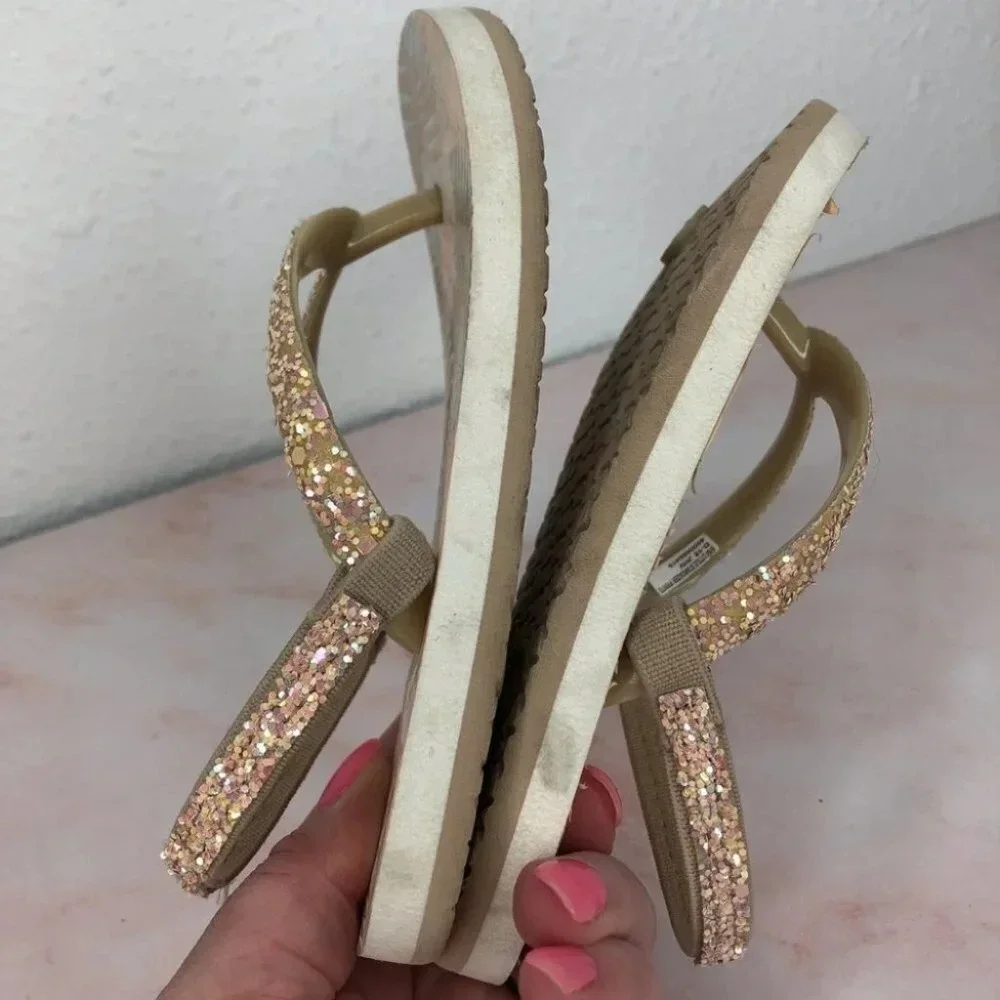 Reef‎ flip flops glitter peach tropical size 7-8 toddler